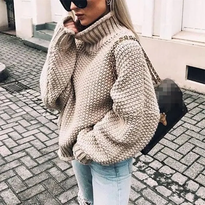 Thordisa | Damen Rollkragen Strickpullover Oversize