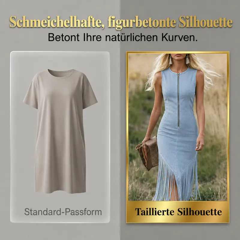 Tierra | Ärmelloses Fransenkleid mit Frontreißverschluss