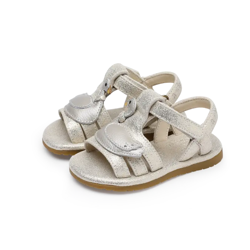Tiny Swan Sandals | Silver Metallic Leather