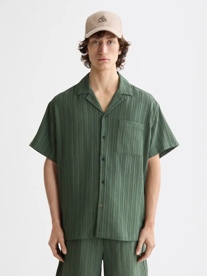Tonal-Striped Short-Sleeved Shirt