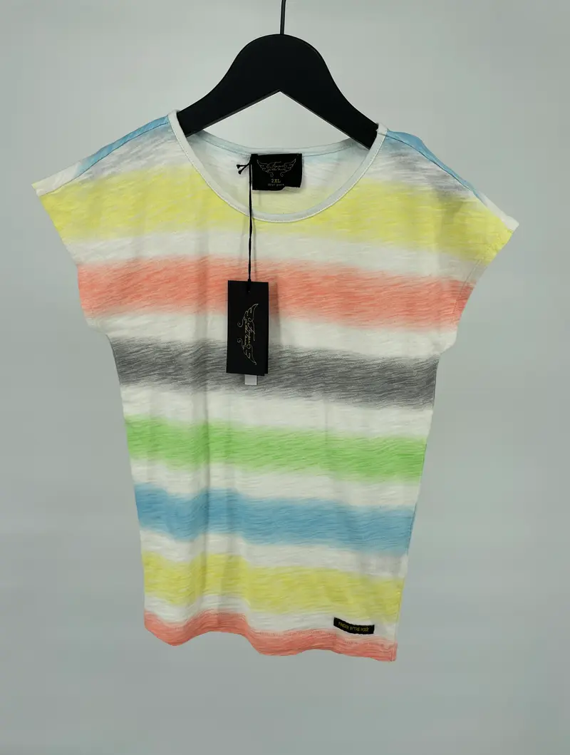 Top Beige Mouwloos met Gekleurde Strepen
