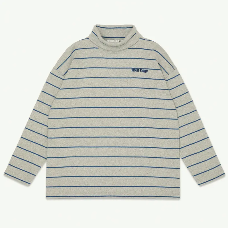 Top Rib Roll Neck Grey Melange Stripe