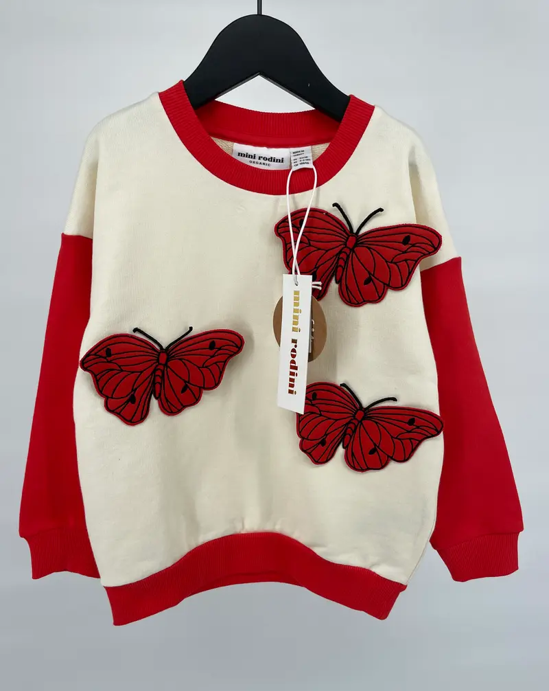 Trui Beige Rood Vlinders Maat 92 / 98