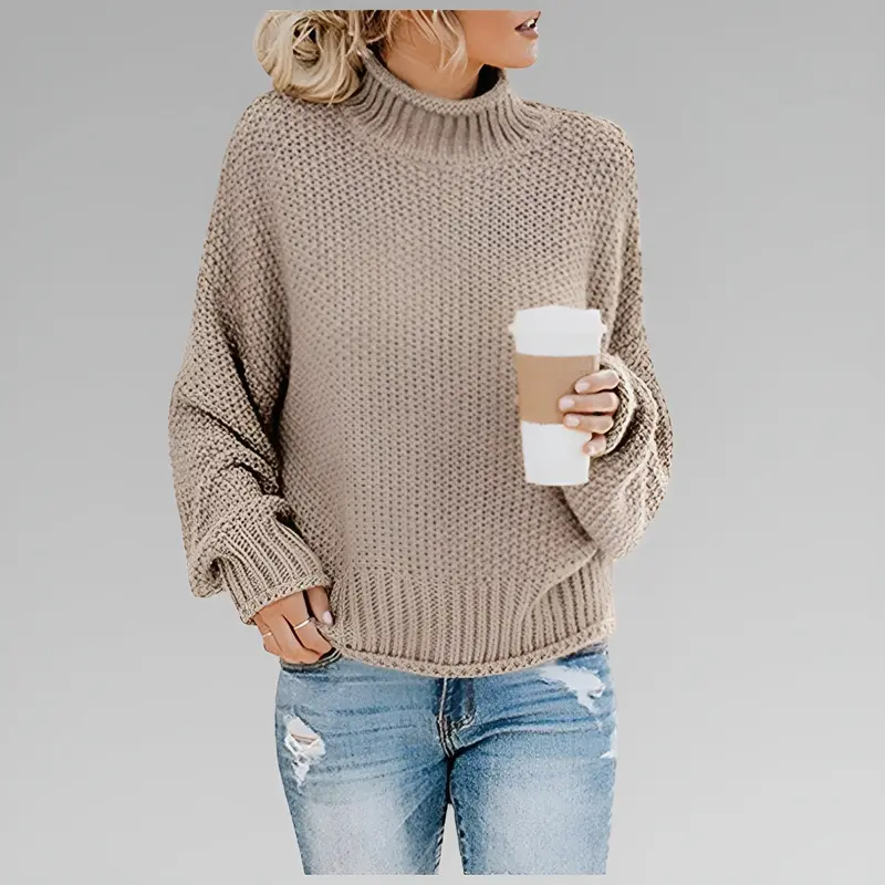 Ulfhild | Damen Oversize Strickpullover mit Stehkragen