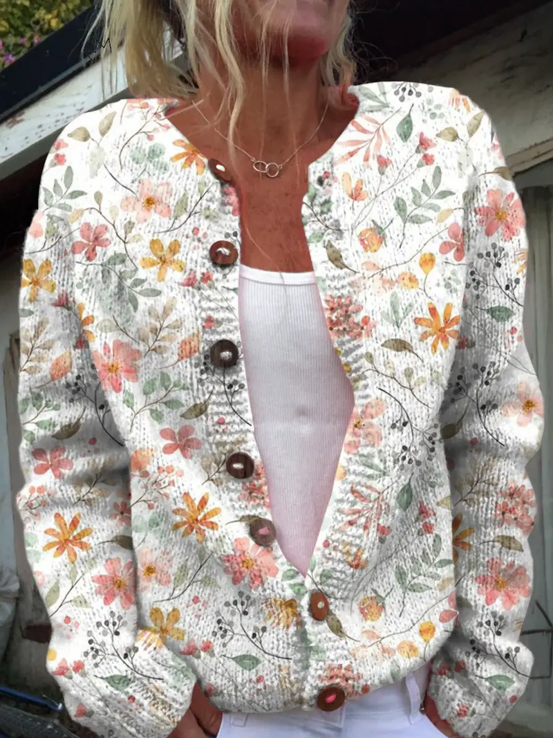 Valdora | Damen Blumenmuster Strickjacke mit Knöpfen