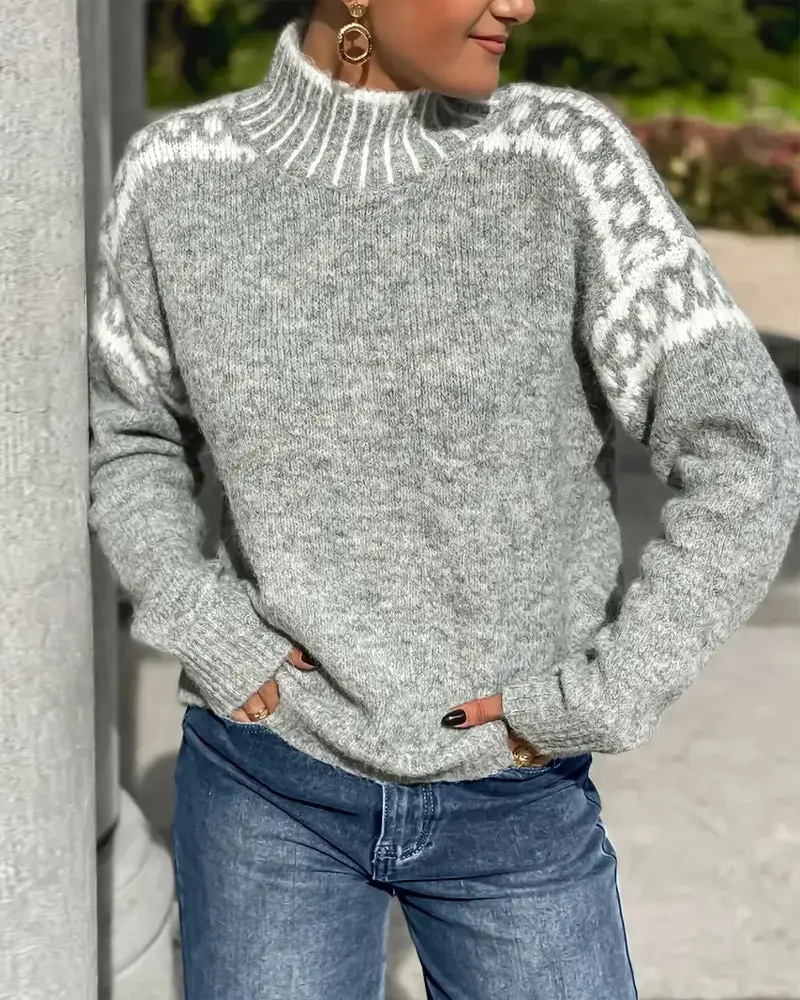 Valdrun | Damen Strickpullover Rollkragen Norwegermuster
