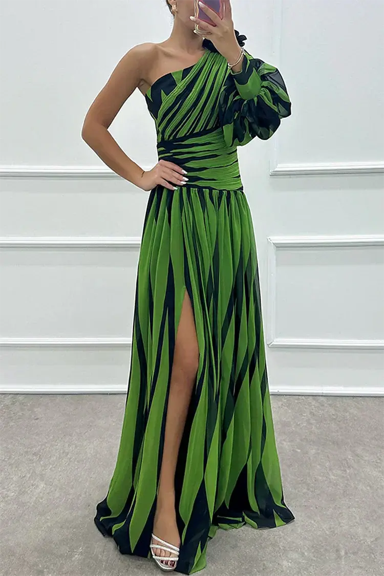 Vanessa | Einschulter Gestreift Maxikleid