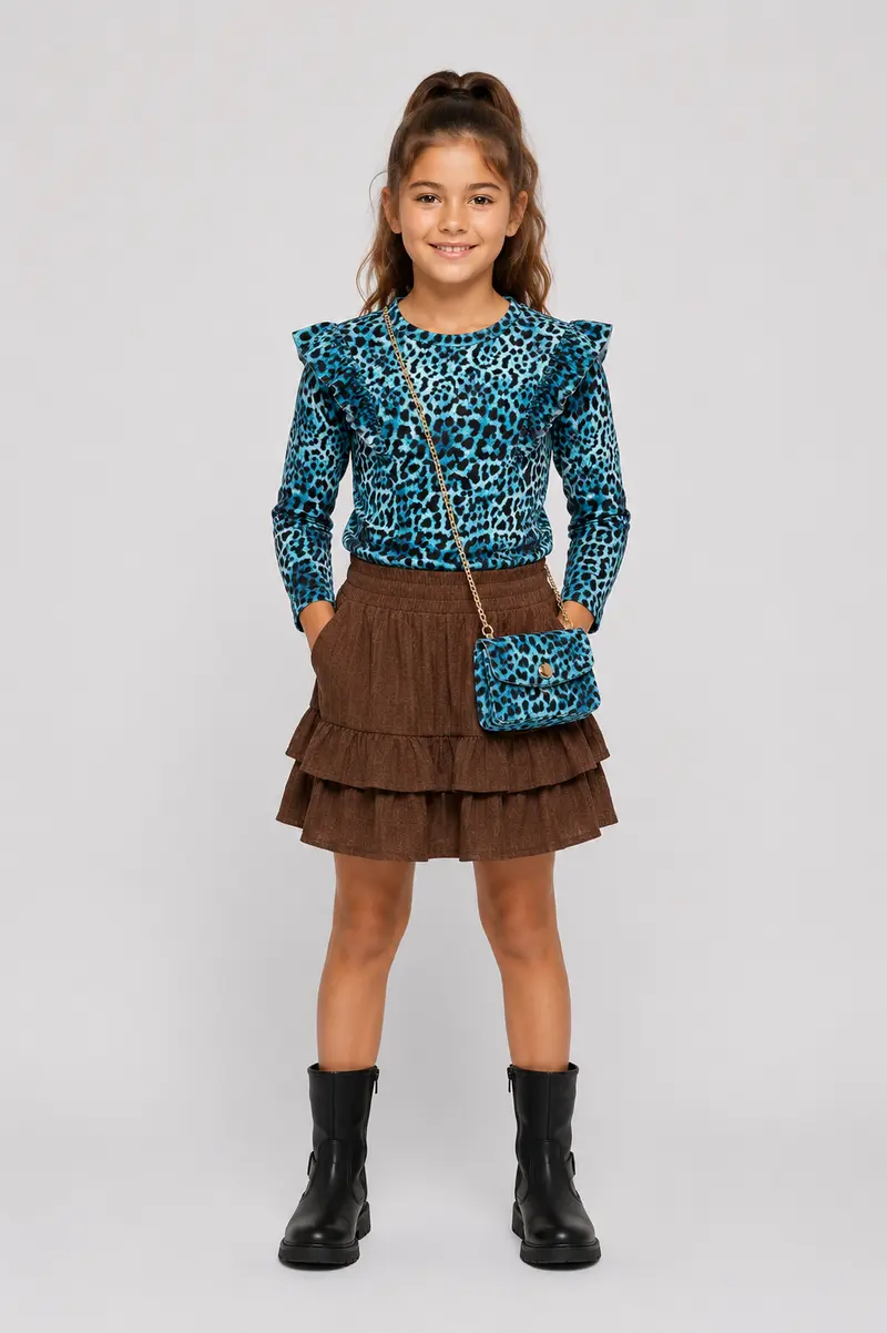 Velours blauw topje met tasje
