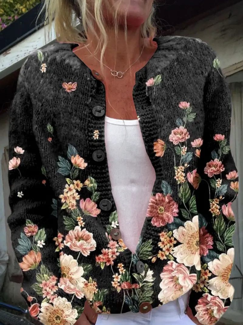 Verbena | Damen Strickjacke Blumenmuster Cardigan