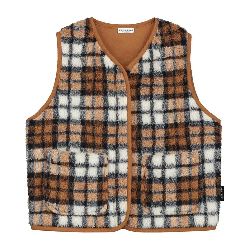 Vest Mushy Teddy Checked Brown