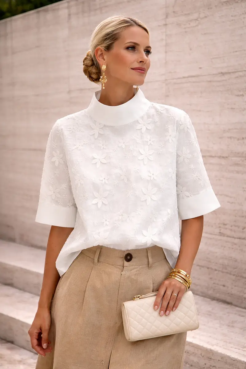 Victoria | Elegante Stehkragen Damenbluse