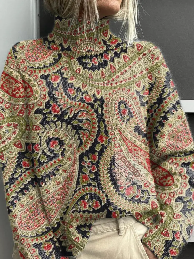 Vilene | Vintage blumiges Rollkragenpullover