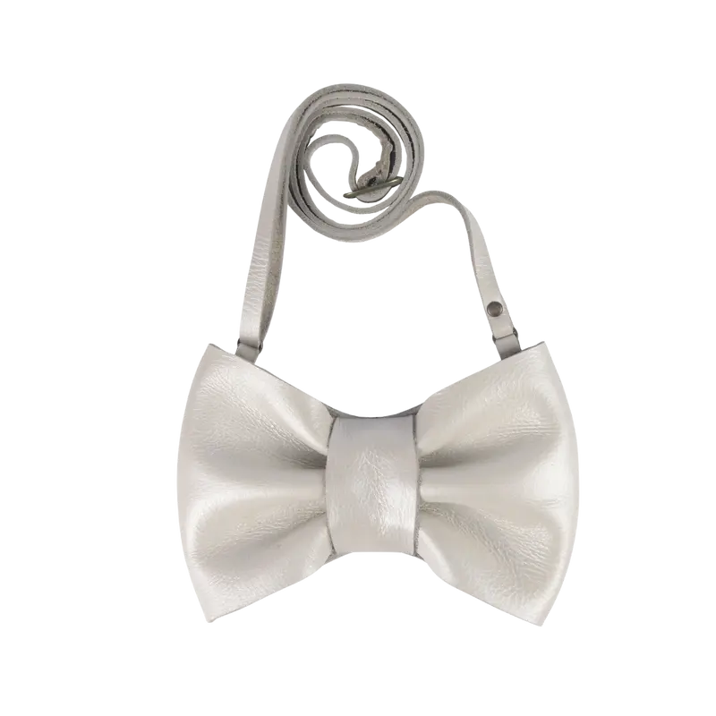 Viona Purse | Bow | Off White Metallic Leather