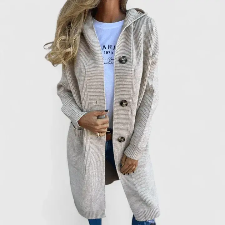 Vrenike | Damen Lange Strickjacke mit Kapuze