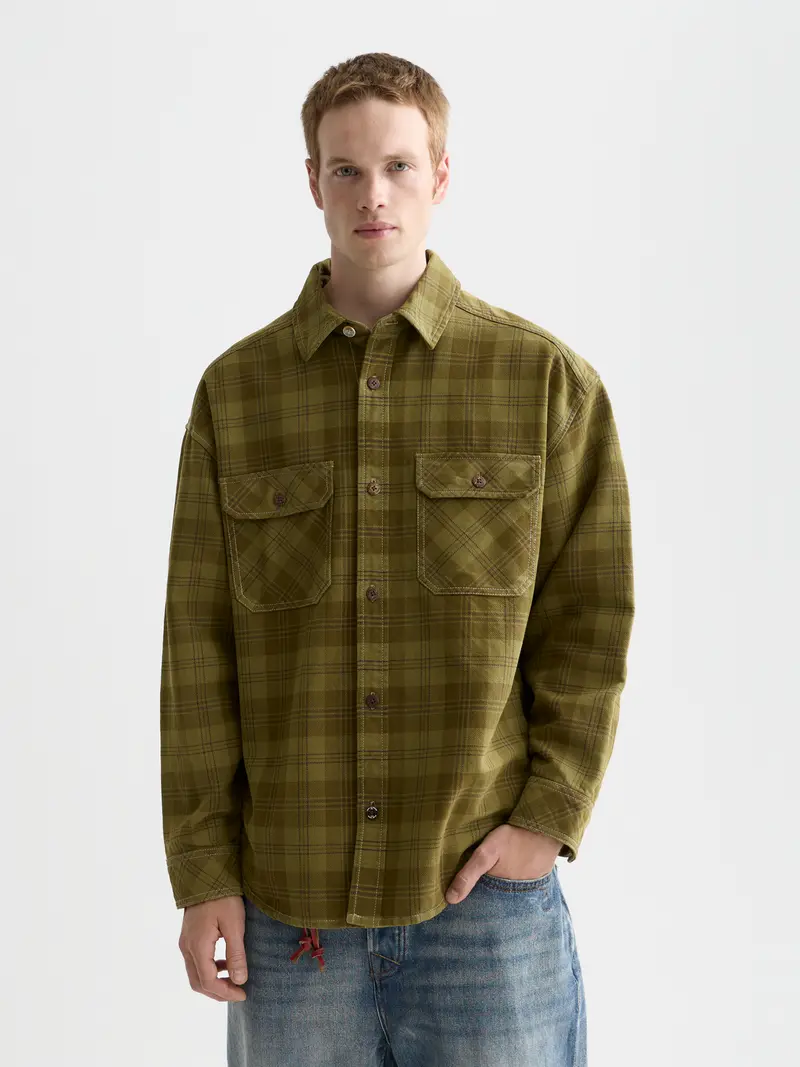 Washed Denim Checked Overshirt