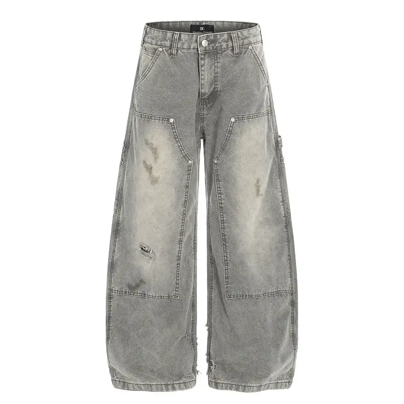 Washed gebogen cargo jeans unisex