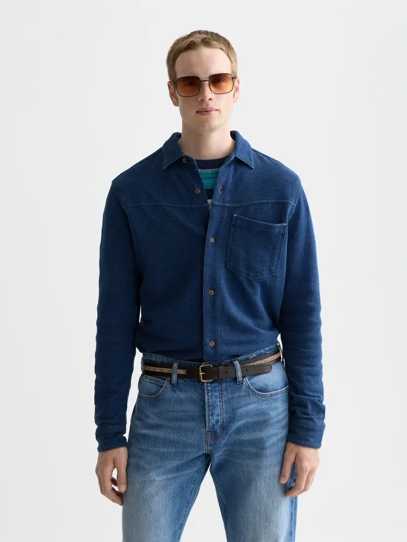 Washed Indigo Textured Jersey Shirt