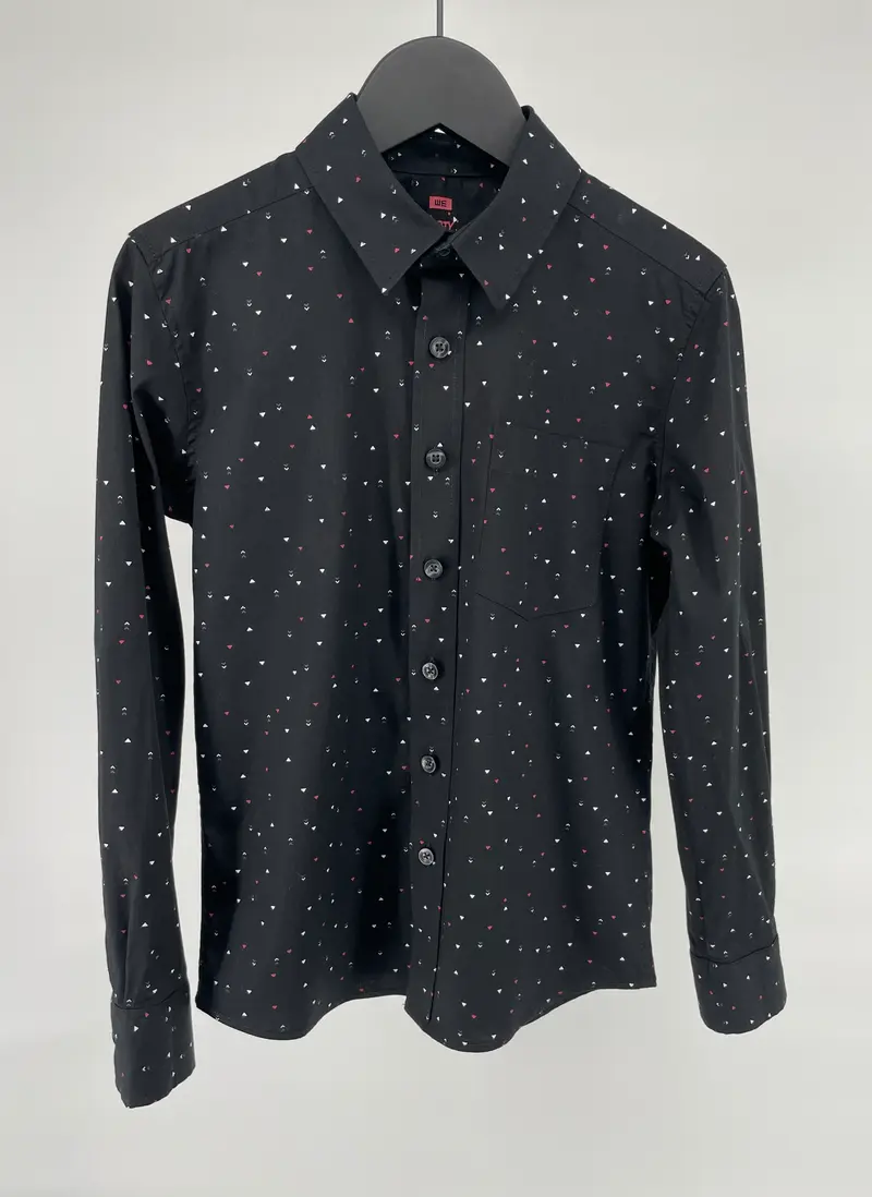 WE Overhemd Donkerblauw met Print Maat 134 / 140