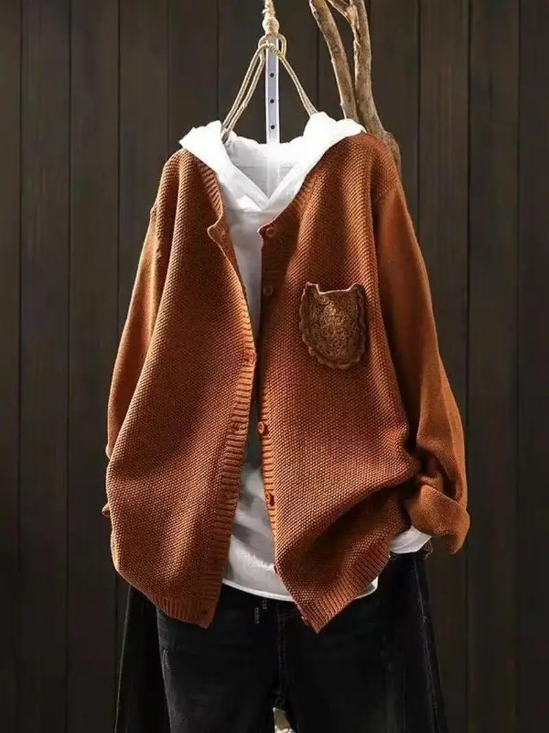 Welmina | Damen Oversize Strickjacke mit Knopfleiste