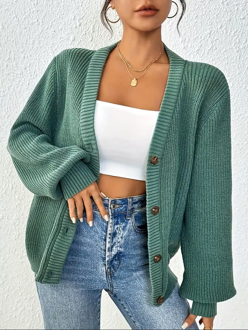 Wibela | Damen Oversize Strickjacke mit Knöpfen