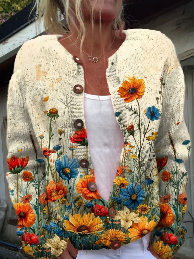 Wiltje | Damen Blumenmuster Strickjacke mit Knöpfen