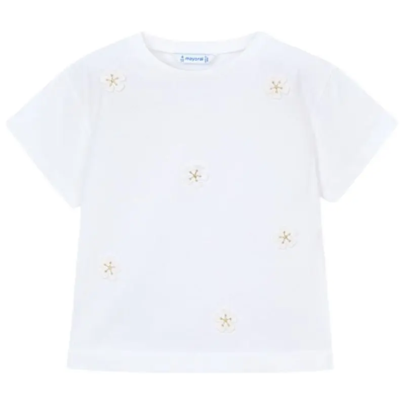 Wit korte mouw t-shirt met bloemen 3013