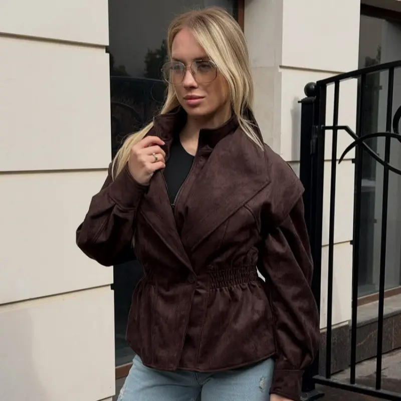 Womens Suede Lapel Jacket