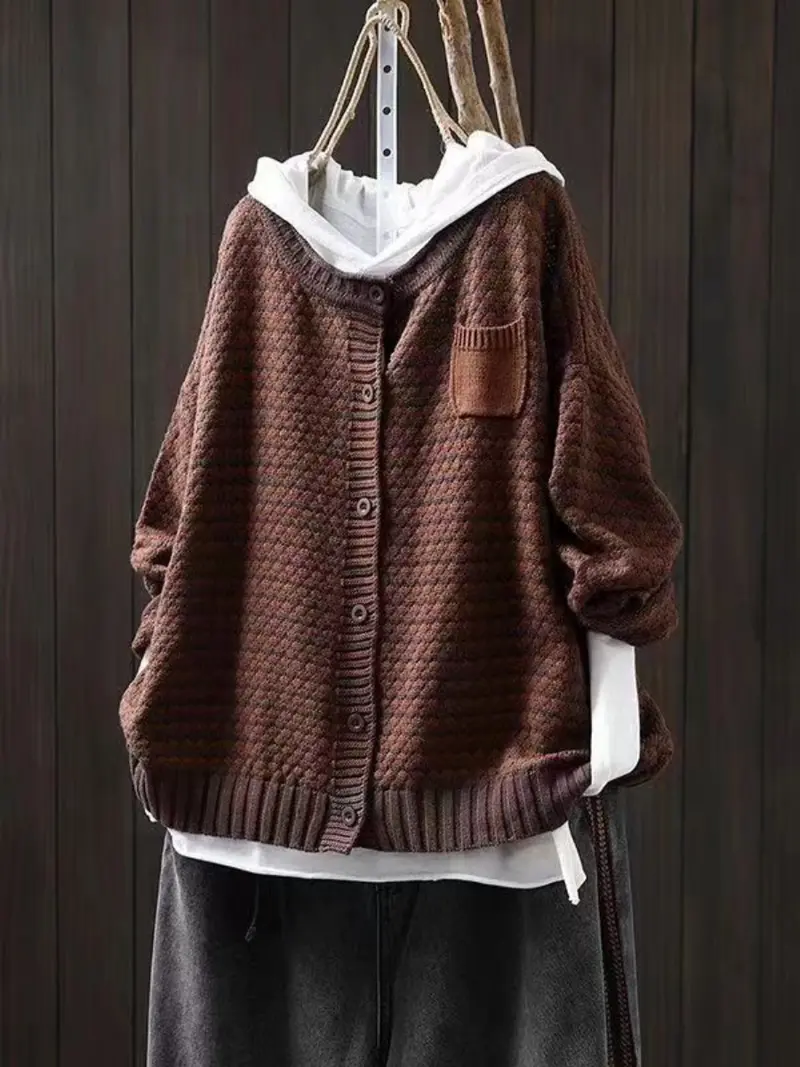 Wulfara | Damen Oversize Strickjacke mit Knopfleiste