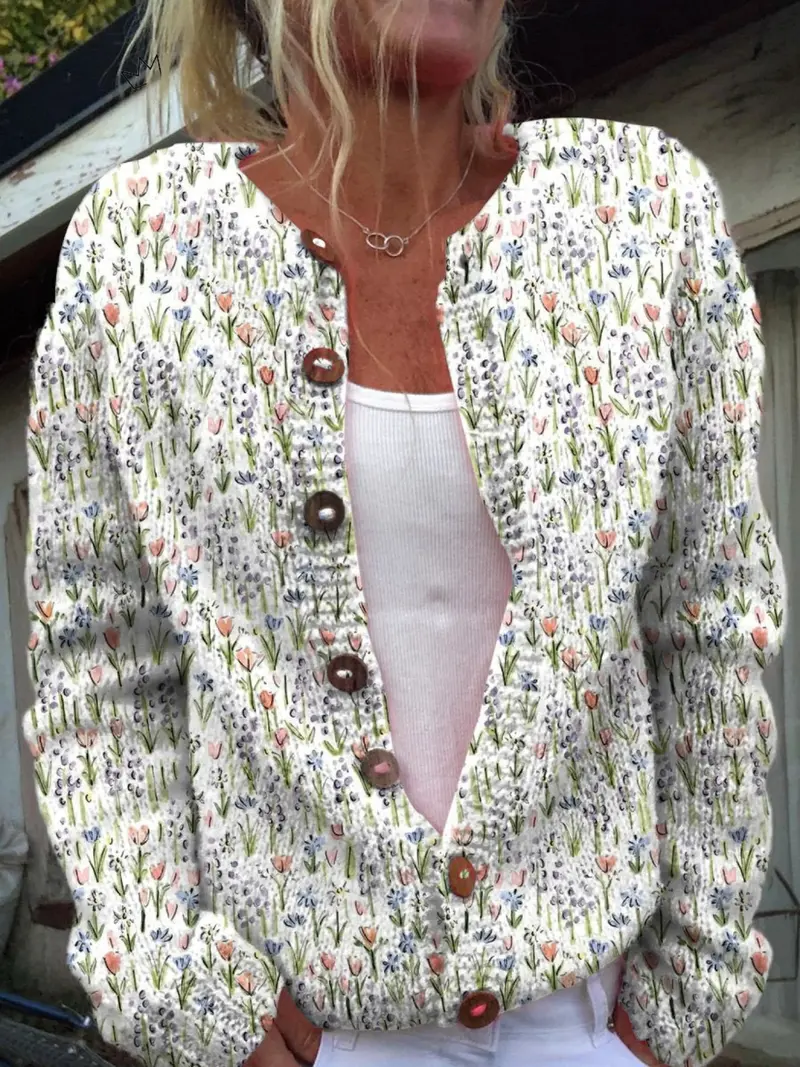 Wulfina | Damen Strickjacke mit Blumenmuster