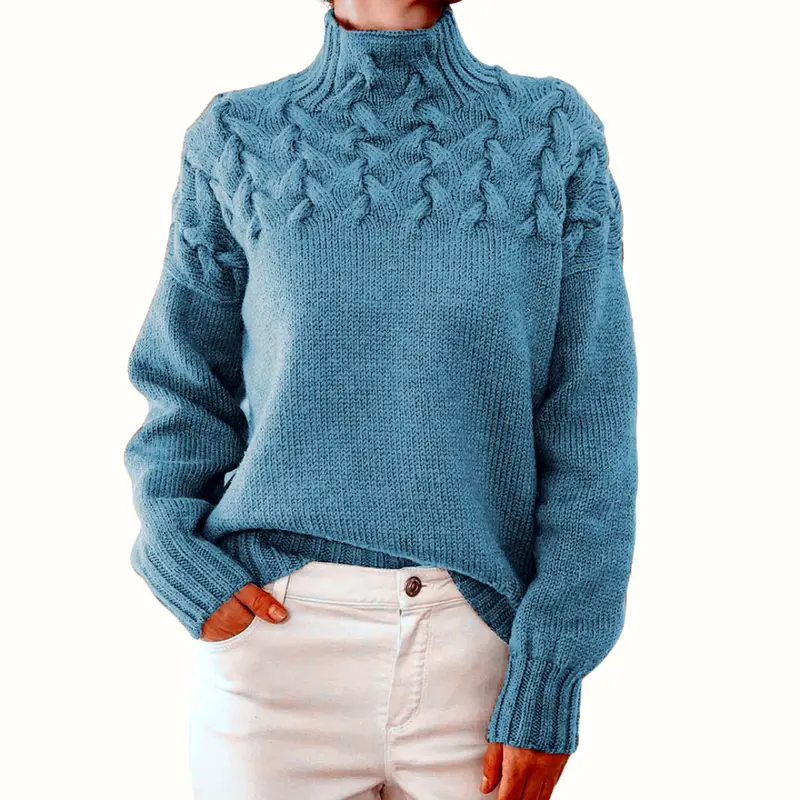 Wulfrun | Damen Strickpullover Rollkragen Zopfmuster