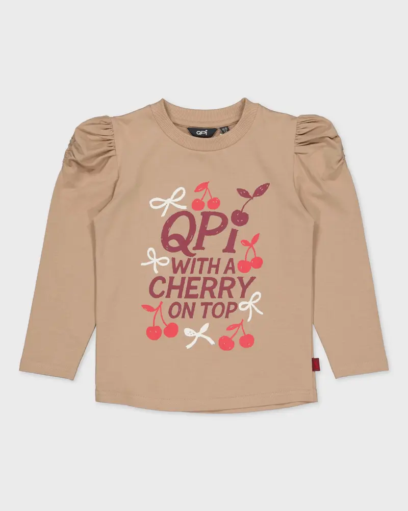 Zandkleurige longsleeve met artwork | Taupe