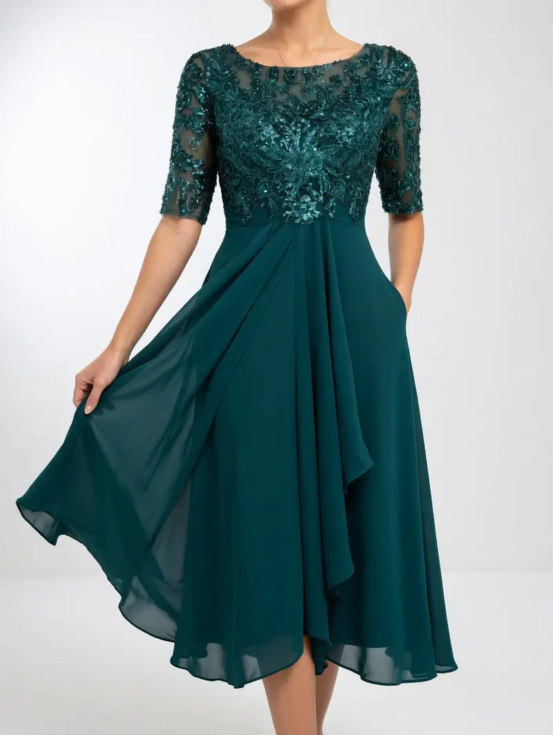 Zerda – Elegantes Midi Kleid Aus Spitze