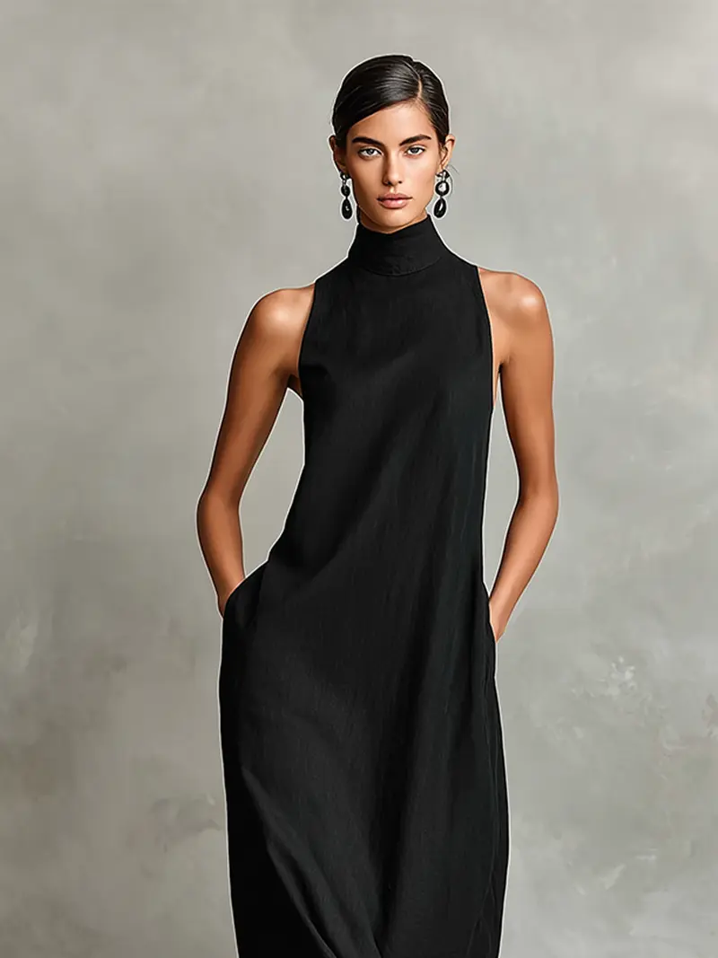 Zeriva | Ärmelloses Maxikleid mit Stehkragen