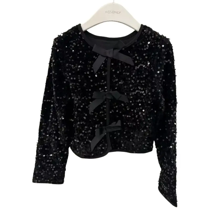 Zwarte glitter bow top Anika Sequins