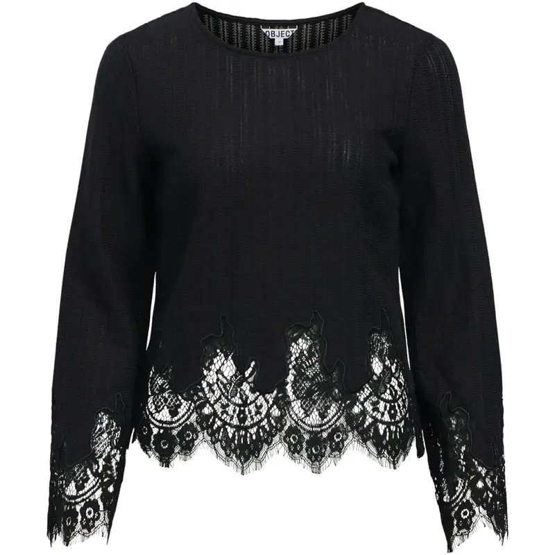 Zwarte regular fit lace top Laica