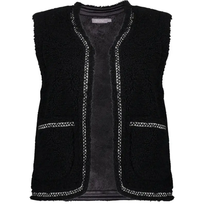 Zwarte teddy gilet met bies 55541