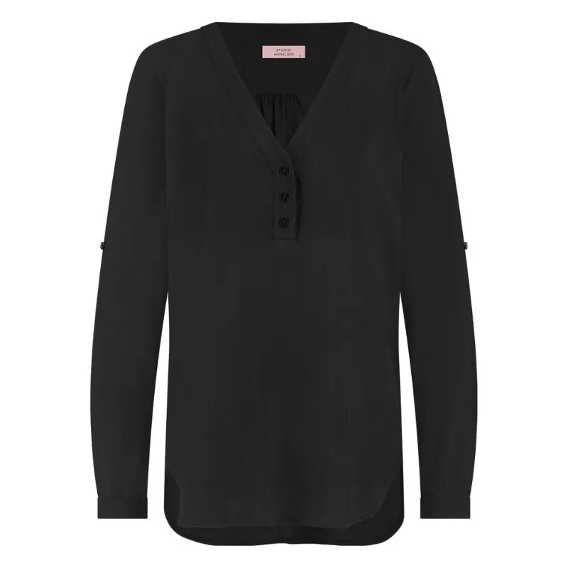 Zwarte travel v-hals blouse Evi